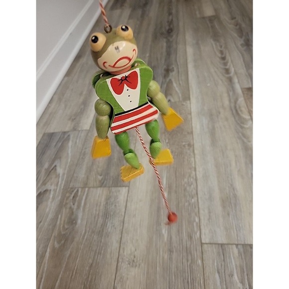 VINTAGE Frog Toad Puppet Toy Wooden Austrian M. Gschnitzer 7" Europe Works - Picture 10 of 12